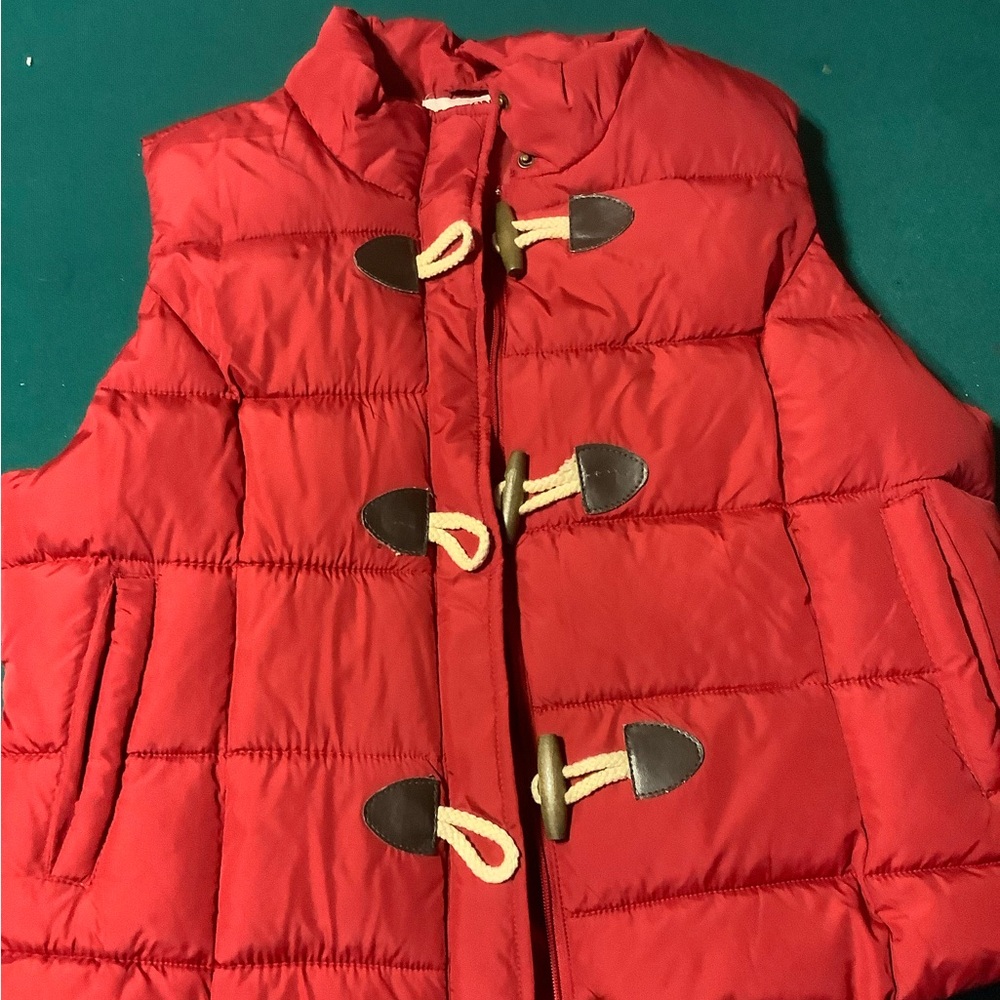 Red Puffer Vest with Toggle Closures